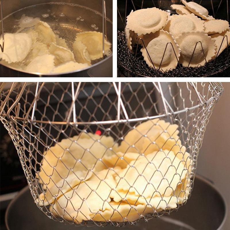 Canasta Coladora Flexible de Acero Inoxidable para Cocinar y Freír