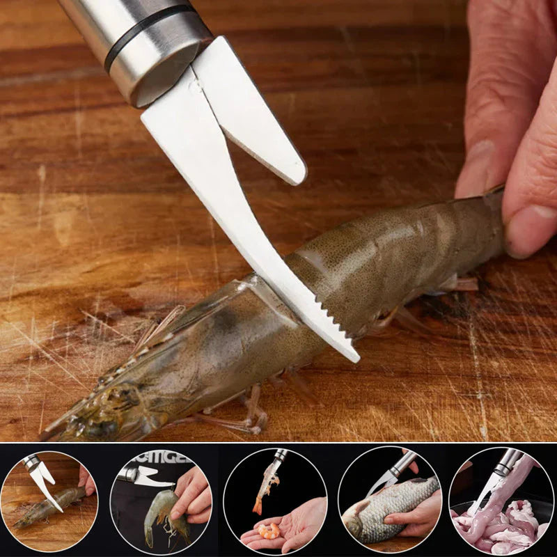 Cuchillo 5 en 1 para la Preparación de Gambas y Pescado