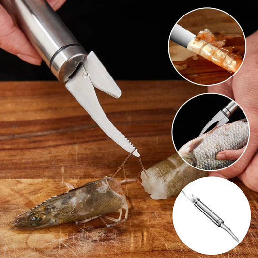 Cuchillo 5 en 1 para la Preparación de Gambas y Pescado