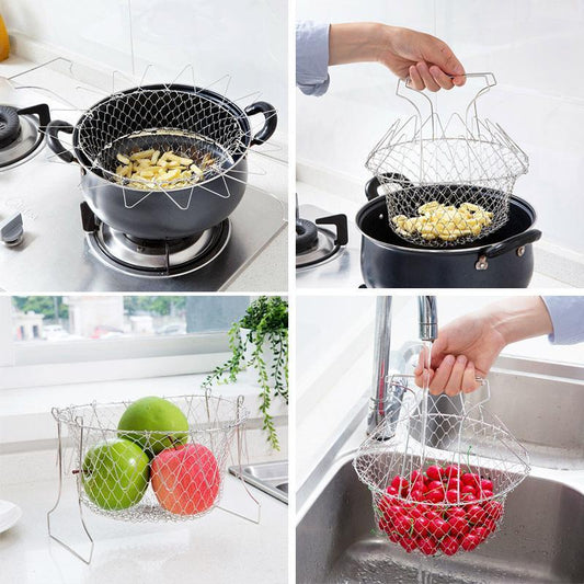 Canasta Coladora Flexible de Acero Inoxidable para Cocinar y Freír